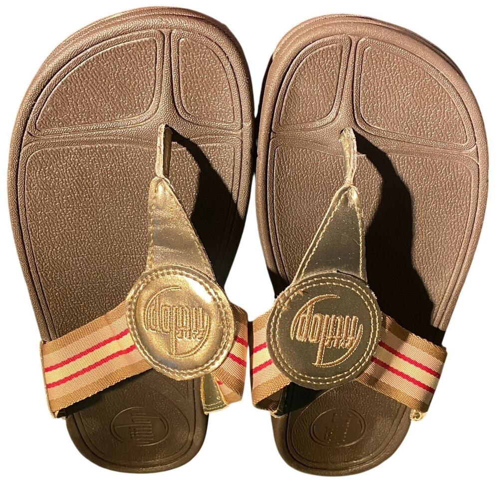 FitFlop "Walkstar" Women's Sandal, Thong, Textile/Leather, Brown/Metallic, 8